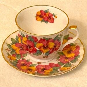 Crown Trent Staffordshire England Multi Colored Roses Cup & Saucer Set